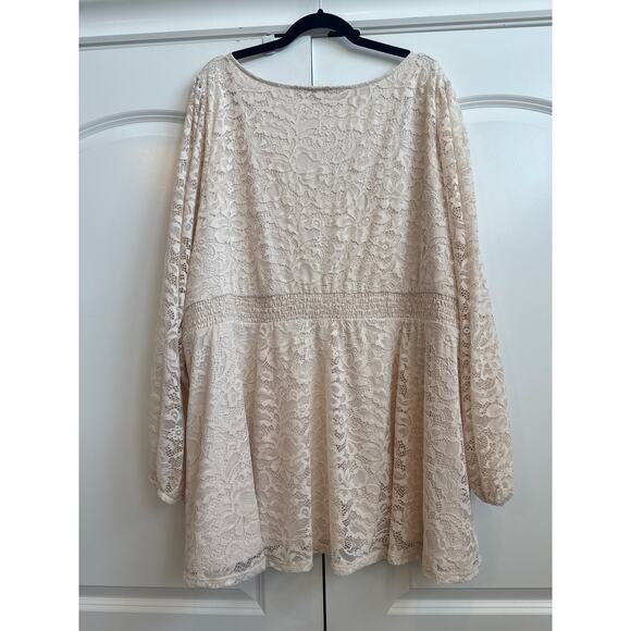 Torrid Cream/Light Pink Floral Lace Boho Long Sleeve Blouse - Picture 6 of 6